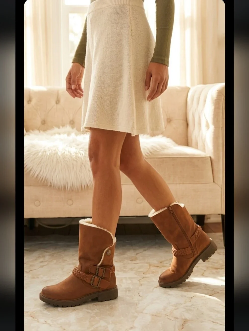 Blowfish Brown  Shearling-Lined Mid-Calf Zip Up Boots Sz 7.5